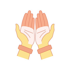 Obraz premium Hands with palms together in prayer gesture wearing orange cuffs