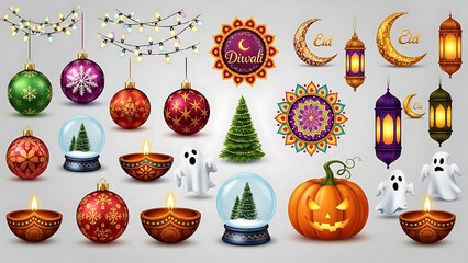 Halloween and christmas decorations and symbols