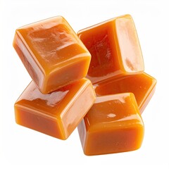 Close-up of glossy, golden-brown caramels, slightly overlapping