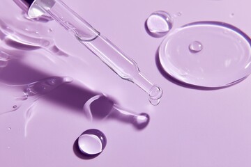 Clear Serum Dripping on Lavender Background