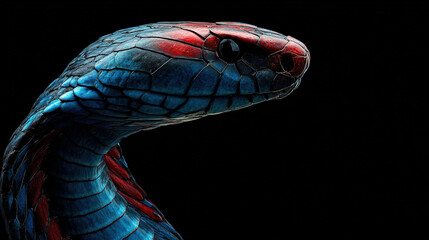 Fototapeta premium Dark Cinematic Blue Red King Cobra