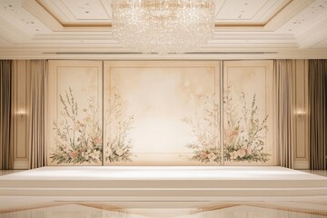 Elegant cream-toned ballroom backdrop with floral accents