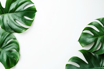 Fresh green monstera leaves on white