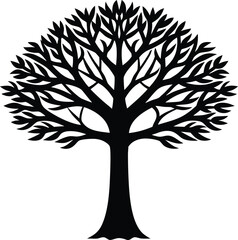 Obraz premium Black silhouette of a stylized tree with spreading branches and leaves on a white background 1