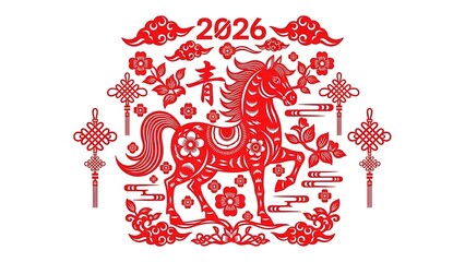 Chinese New Year 2026 Horse Paper Cut Isolated Decoration Element