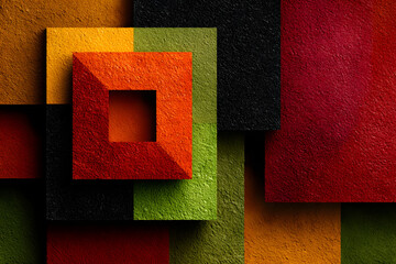 Vibrant Abstract Banner With Overlapping Squares In Red, Black, Yellow, Green. Symbolic For Black History Month Background, Kwanzaa