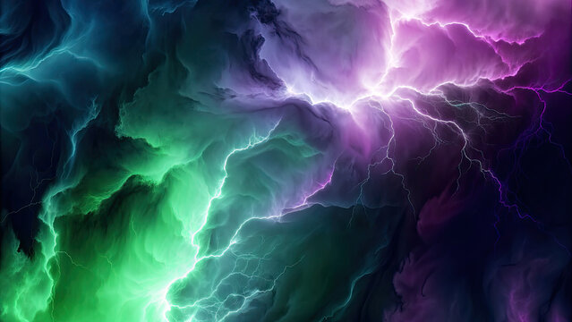Toxic gas cloud with electric discharges lightning concept. A stunning abstract illustration of colorful lightning bolts.