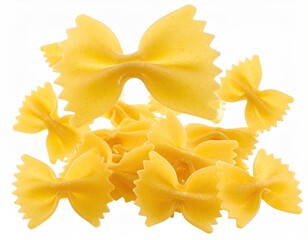 Pile of bow-tie shaped pasta in a studio shot against a white background