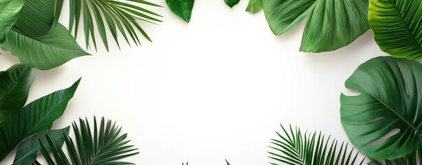 Naklejka premium Tropical leaves frame on white background