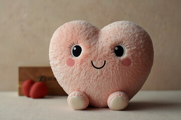 Smiling heart plush toy in pastel tone