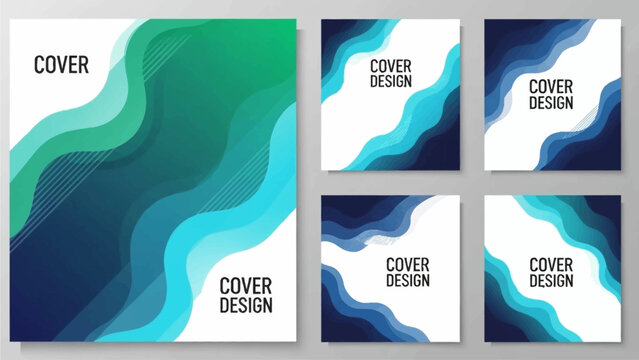 Modern abstract cover designs featuring wavy patterns and vibrant colors in a digital illustration - Powered by Adobe
