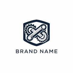 Mechanical Toolbox Logo Design with Wrench and Gear Elements.