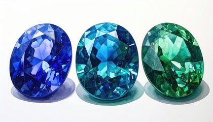 Fototapeta premium Three vibrant gems in varying blues and greens