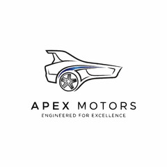 Apex Motors logo design featuring a sleek sports car outline.