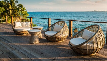 Relaxing Outdoor Seating Area Overlooking Tropical Ocean View.