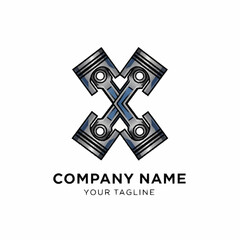 Crossed Piston Engine Logo Design Template.