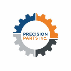 Precision Parts Inc. logo with interlocking gears in blue, orange, gray, and black.