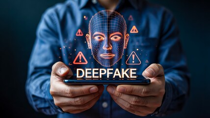 Deepfake face recognition warning on smartphone showing digital identity risk
