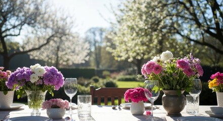 Outdoor garden table setting on a sunny day