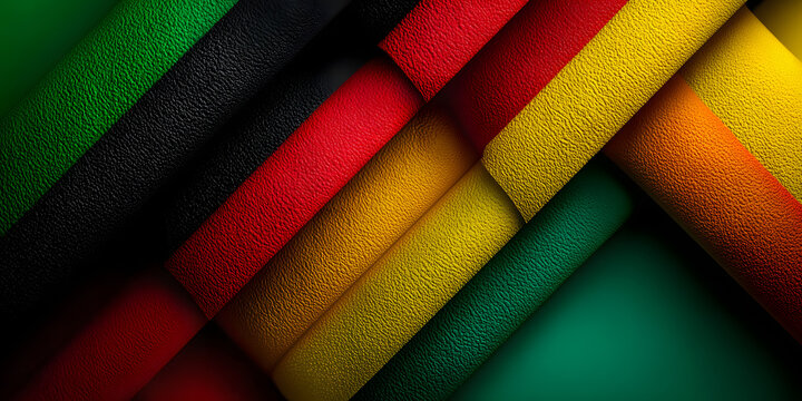 Banner with colors of african flag on a green background, for black history month, juneteenth, keti koti or remembrance abolition.