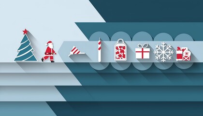 Flat Design Holiday Elements on Layered Winter Background