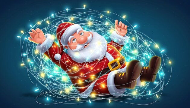 Festive Character Entangled in String of Glowing Holiday Lights