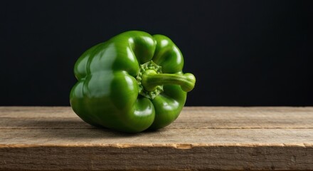 Vibrant green bell pepper on rustic wooden surface