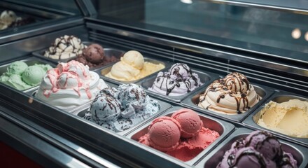 Colorful ice cream in a display case