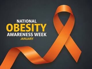 National obesity awareness week orange ribbon on dark background