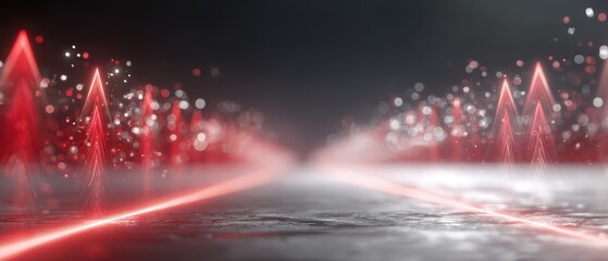 Pathway of Radiance: A dynamic visual symphony of red light trails along a blurred surface, creating an atmosphere of futuristic energy and technological innovation.