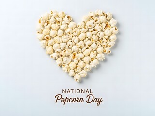 Heart shaped popcorn on light background for national popcorn day celebration