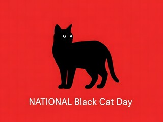 National black cat day with silhouette on red background