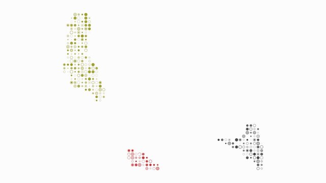 Comoros map animation. Shape of the country with pulsating colored dots. Small size circle blocks. Digital style Comoros map on white background. Modern video.