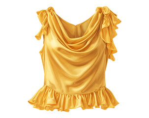 Elegant golden silk blouse with ruffles and bow details isolated on a transparent background