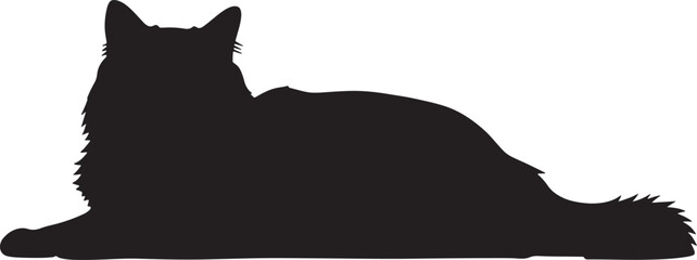 Black cat silhouette lying down on white background © Rulia