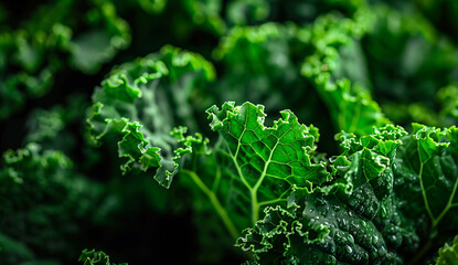 Fresh kale leaves in vibrant green colors ready for cooking or salads