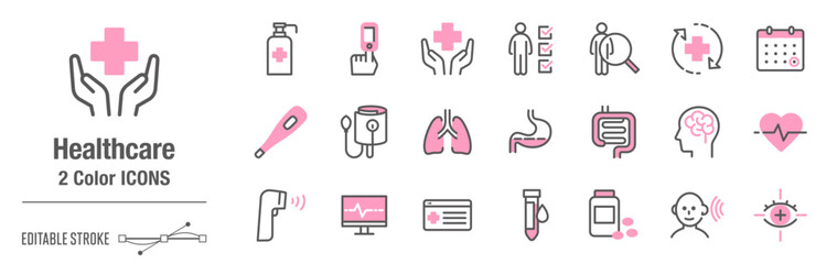 抜け感のあるカジュアルな２色・アイコンセット｜ヘルスケア関連 [線の編集可能]