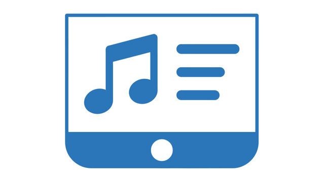 Digital music player interface with playlist and notes icon on a white background