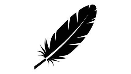 Elegant black feather icon on a clean white background symbolizing lightness and freedom