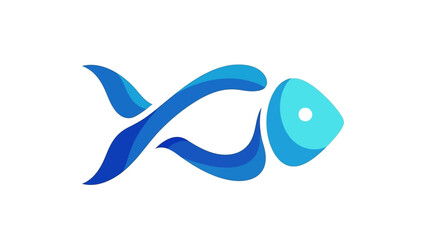 Obraz premium A modern, stylized blue fish logo with a gradient design, featuring a sleek and abstract representation of a swimming fish.