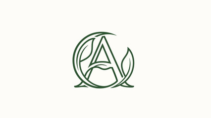 Elegant green letter A logo design with leaves and circular motif