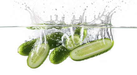 Fresh vegetables splashing in water, isolated on a transparent background with a dynamic splash effect.