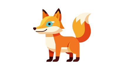Obraz premium Stylized cartoon fox with vibrant orange fur, white chest, and bushy tail standing on a clean white background, looking friendly and alert.