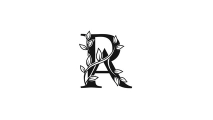 Elegant Letter R Monogram with Delicate Leafy Flourishes for Branding
