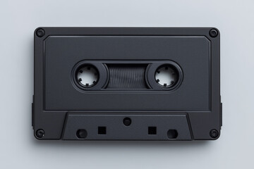 Obraz premium Close-up of a black cassette tape on a plain background