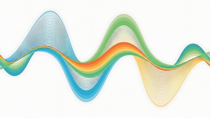 A series of flowing, colorful wavy lines resembling sound waves or abstract data streams on a clean white background.