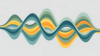 A graceful, flowing abstract background features multiple horizontal wavy lines in calming shades of blue, green, and orange on a light grey backdrop.