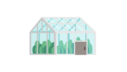 Modern glass greenhouse filled with lush green plants and vegetation a perfect growing environment © n_laeli