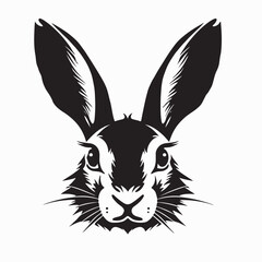 Cute Rabbit Head Vector. Silhouette of a Rabbit Head Isolated on a White Background