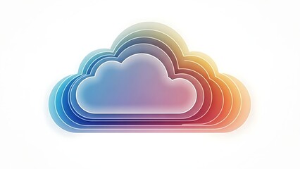 A stylized cloud icon featuring multiple soft, pastel-colored layers, representing cloud computing and digital connectivity.